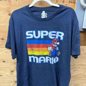 Nintendo, Super Mario Bros, Classic Logo, Men's, Blue ,T-Shirt, Size XL, Game
